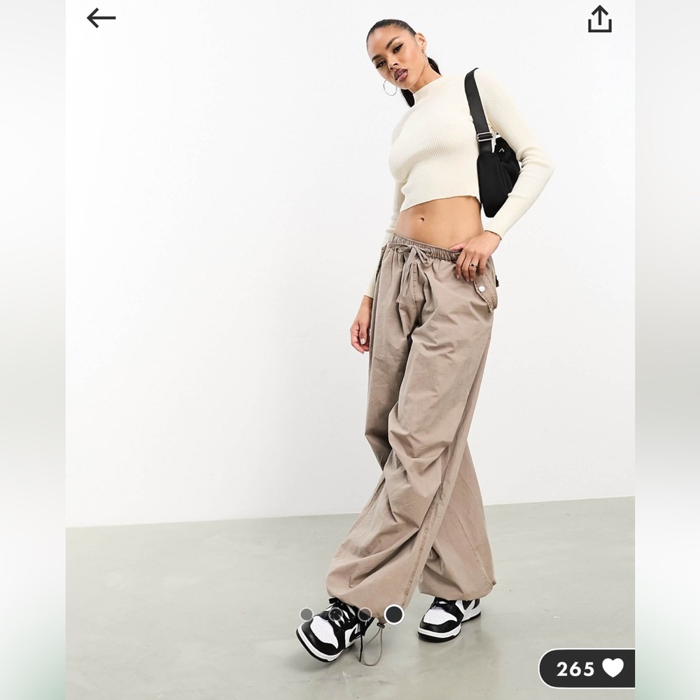 ASOS Cream/Beige Mock Neck Long Sleeve Ribbed Slim Crop Top